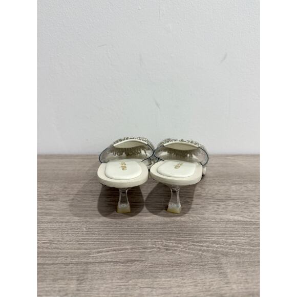 Cult Gaia Uma Kitten Heel Embellished Slide Sandals White Women's 36.5/ U 6.5 - Picture 6 of 8